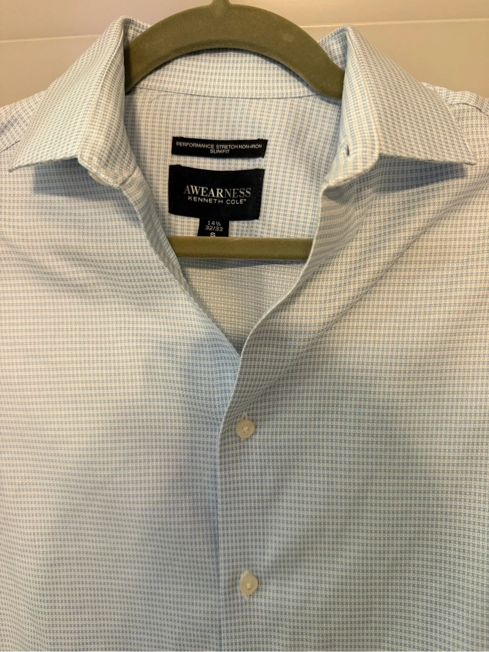 Kenneth Cole Reaction Light Blue Micro-Check Dress Shirt